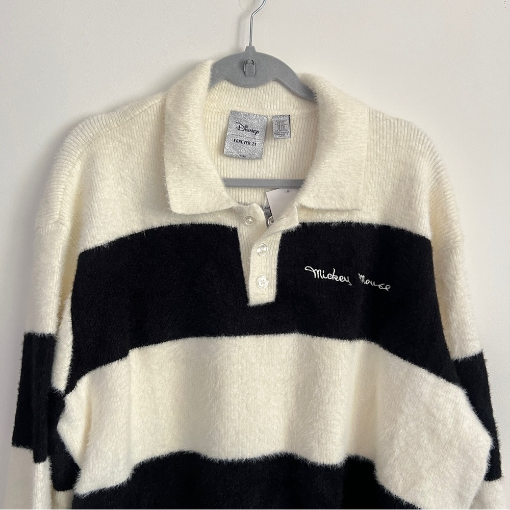 Disney x Forever 21 Mickey Mouse Fuzzy Striped Polo Rugby Sweater Size XXL Men’s - Picture 2 of 13